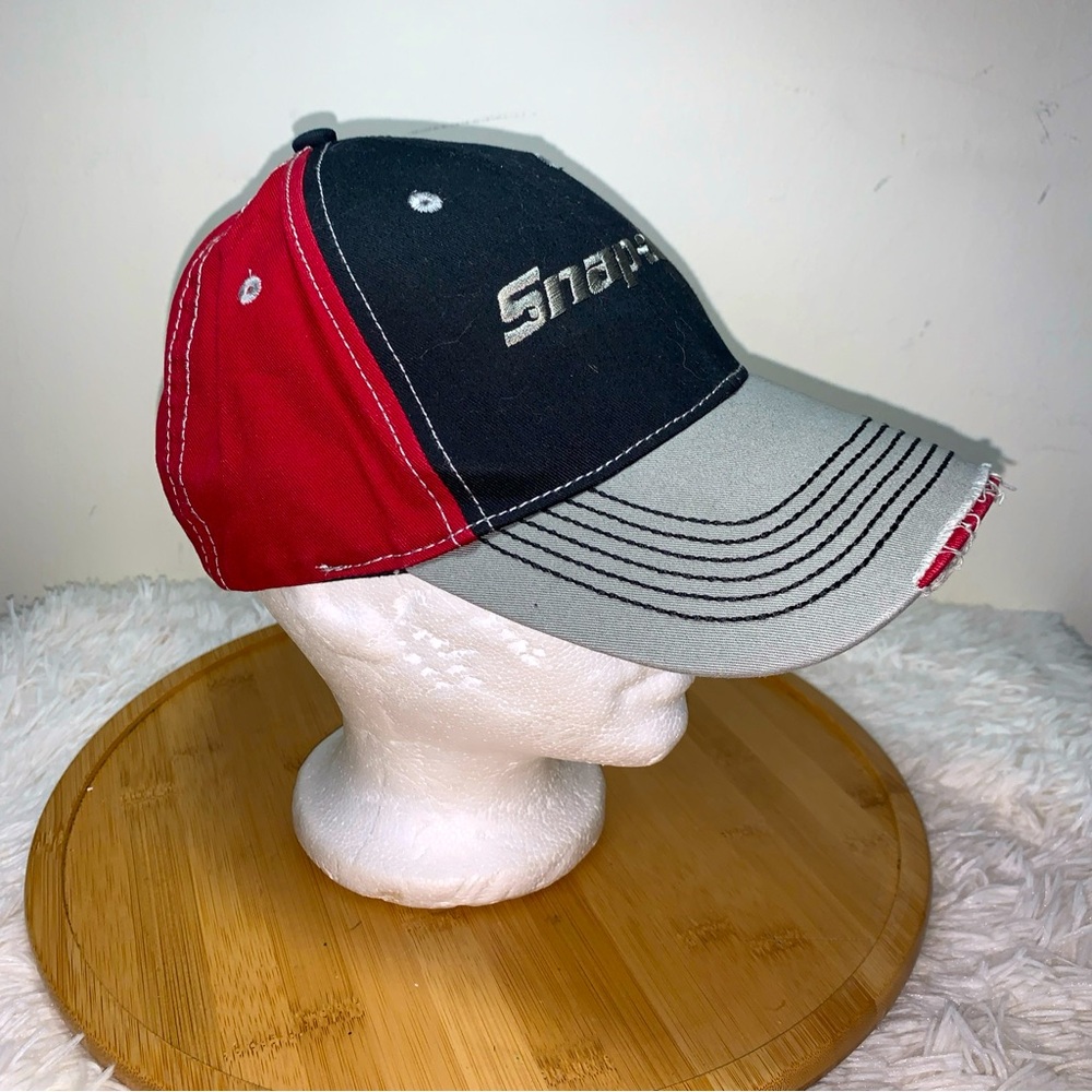 Snap On Baseball Cap Hat Canvas Distressed Black/Red/Grey Adjustable CHOKO
